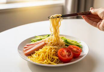 冷やし中華を食べる