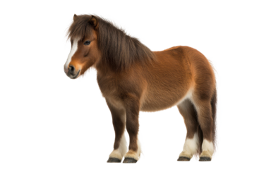 Adorable Miniature Horse Chestnut Pony on White Background