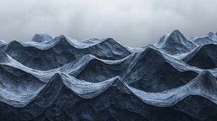 Vast, undulating, dark blue mountains, like a stormy sea.  A powerful, textured landscape of peaks and valleys, hinting at a dramatic scene