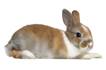 Obraz premium Adorable Brown and White Rabbit Resting on White Background