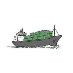 Container ship carrying green cargo in a simple illustration  