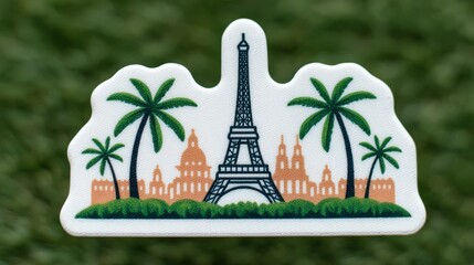 A vibrant blend of iconic landmarks featuring the Eiffel Tower and palm trees set against a striking background evoking a tropical atmosphere that inspires wanderlust and adventure