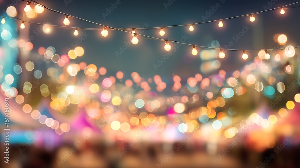 Poster abstract cream background with blurry festival lights and outdoor celebration bokeh - abstract backg