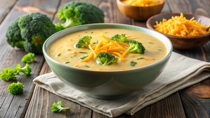 Creamy broccoli cheddar soup in a bowl with a sprinkle of shredded cheese on top, cheese, healthy,  cheese, healthy