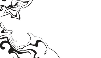 Black and white abstract background illustration with a contour, unbalance ink line