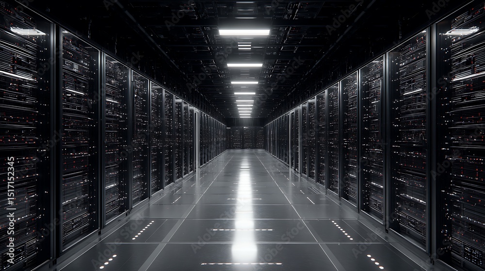 Leinwandbilder Cinematic data center full of server racks, server networking room or server center providing cloud storage facility and controlled and secure environment for hosting or storage devices