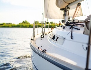 Obraz premium Side View of Sailboat with Blank Hull for Logo or Boat Name Design mockup