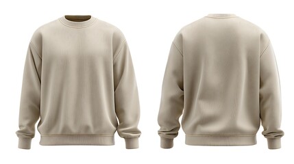 Front and back view of beige cotton crewneck sweater mockups