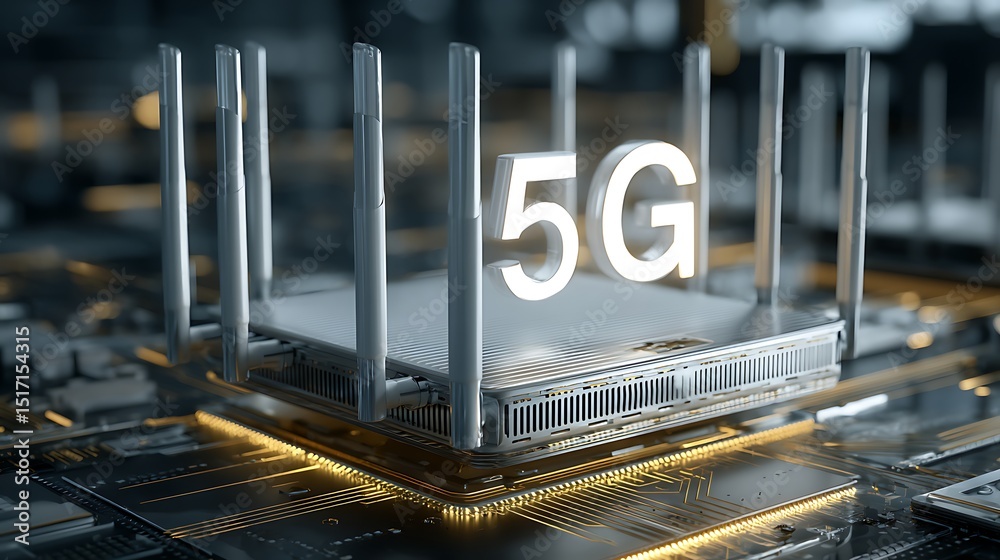 Aufkleber Generic modern high speed 5g next generation router for home secure networks and online communication high bandwidth internet technology as wide banner with copy space area and datum data