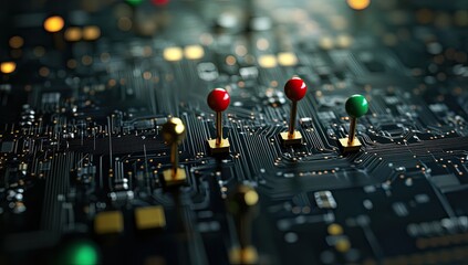 Close-up circuit board with colored switches