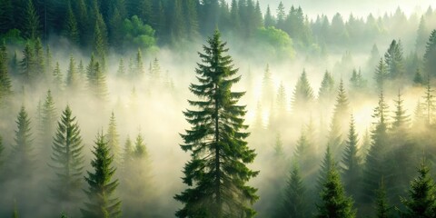 Forest Solitude Tree Mist, forest atmosphere, evergreen tree