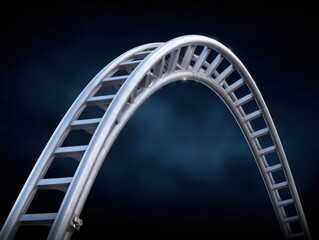 Naklejka premium Roller coaster track arch soaring against a dramatic dark background symbolizing excitement and thrill capturing the essence of amusement park adventures captured with clarity