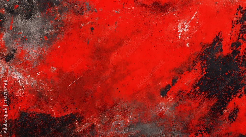 Aufkleber Scratched bright red paint on wide surface with a gloomy grunge abstract background