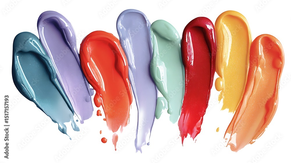 Poster set of multicolored smears of nail polish isolated on white background