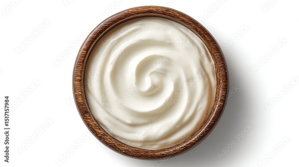 Poster top view of isolated bowl of sour cream isolated on white background