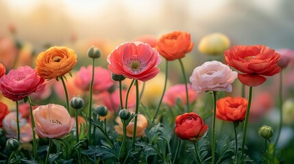 Vibrant spring flowers in soft light