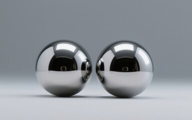 Metallic Spheres in Harmony: Two gleaming metallic spheres rest against each other in an elegant composition, exuding a sense of balance, simplicity, and understated sophistication. 