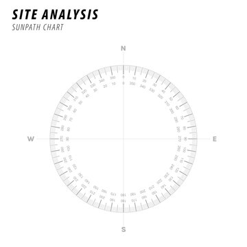 sun path chart radius landscape architecture site analysis symbol icon element drawing graphic flat isolated vector. urban design element drawing