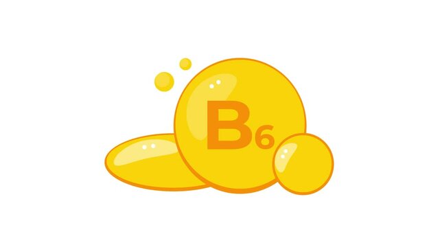 Vitamin B6, pyridoxine chemical formula, golden balls on white and green screen