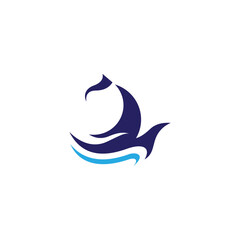 sailboat logo with waves in flat vector design style