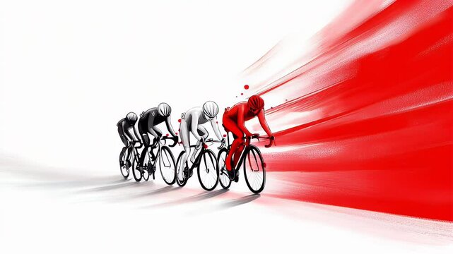 Intense Cycling Race Red Cyclist Leading the Pack
