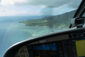 Aircraft Cockpit View on Final Approach to Island Runway