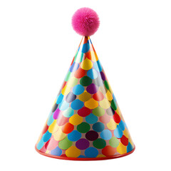 Multicolored Party Hat with Pink Pompom