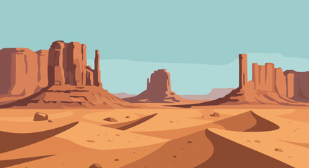 Desert Landscape with Red Rock Formations and Blue Sky Illustration Vector 