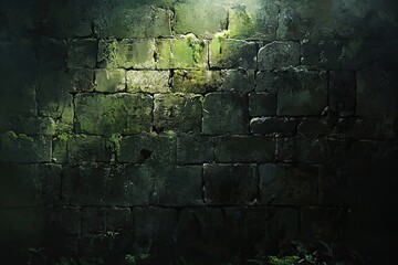Obraz premium Ancient stone wall bathed in a soft light, showing moss and texture