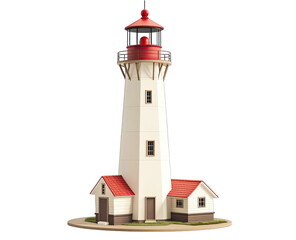 White lighthouse with red roof and details