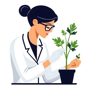 scientist examining green plant in pot clip art preview