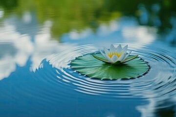 Serene white water lily on a tranquil pond