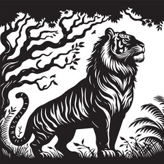 tiger silhouette, editable vector image