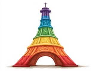 Colorful representation of the iconic Eiffel Tower in vibrant rainbow hues symbolizing diversity and inclusion capturing attention with its playful design and joyful expression of love and