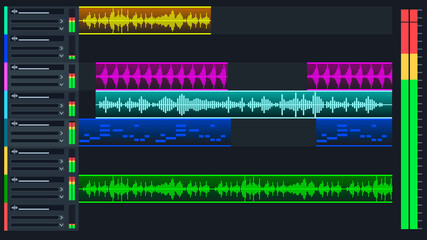 Digital audio workstation interface. Music production and editing software