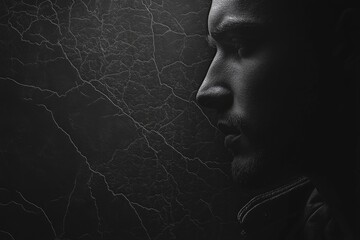 Dark abstract background with cracked surface and glowing blue veins