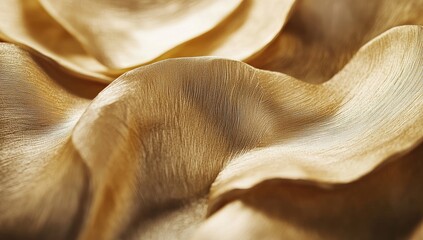 Close-up of draped, golden fabric, resembling rose petals