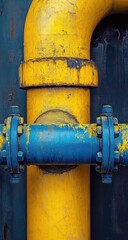 Industrial pipe section, yellow and blue