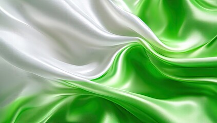 Smooth, flowing silk fabric in white and vibrant green