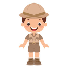 Cute safari explorer boy vector cartoon illustration