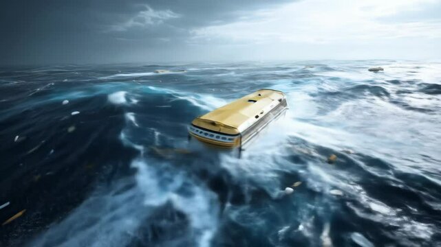 Yellow objects navigating a stormy sea