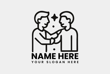 Illustrative line icon of two people engaging in a friendly gesture with sparkling highlights. Friendship concept