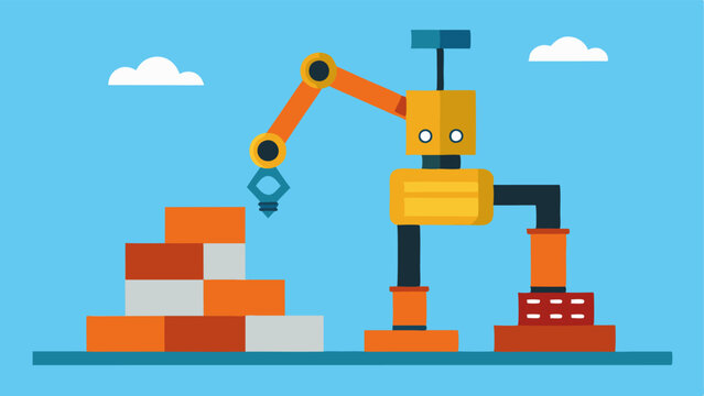 Construction Site Assistance A constructionfocused robot autonomously lifting and moving construction materials like bricks and steel beams on a job site highlighting its robust