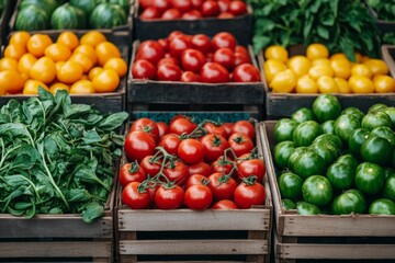 Assorted fresh vegetables on display at local market stall