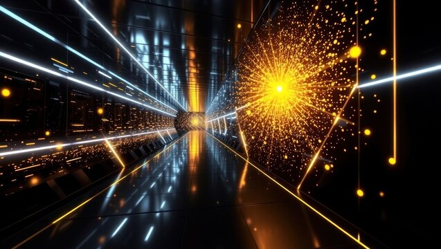 Light streaks through digital corridor - Powered by Adobe