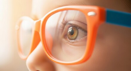 A Child's Curiosity: Close-up of an Eye Behind Bright Orange Glasses