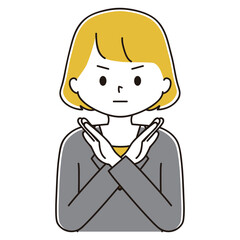 胸元でポーズをとるビジネスウーマンのイラスト　バツ　ダメ　NG