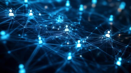 Abstract digital network with interconnected nodes representing people.