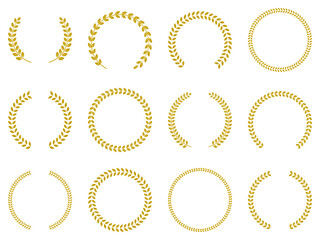 月桂冠　金色　ベクター　フレーム　円　セット