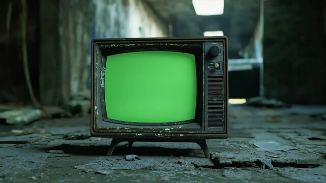 Old Television Set with Green Screen in Alleyway &ndash; Free Footage for Urban Retro Video Edits
